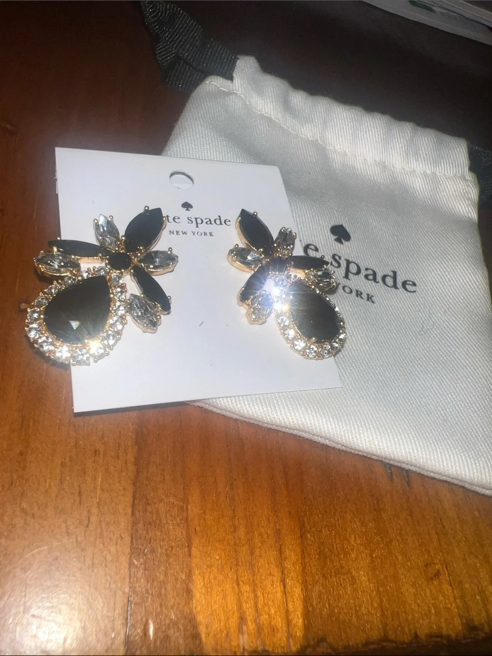 kate spade gold and black floral drop earrings